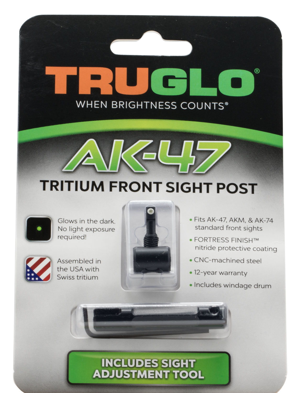 Tritium AK-47/AKM Front Rifle Sight - White Outline | The Real Grit