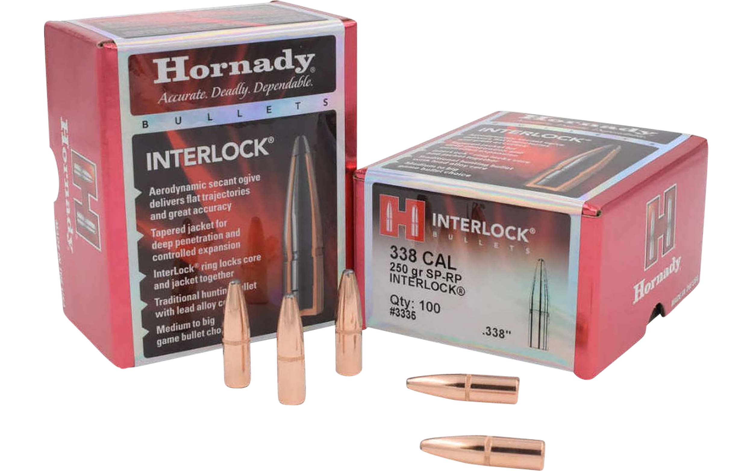 InterLock Soft Point Recoil Proof 250 gr 338 Caliber Reloading Bullets - 100 Round Box