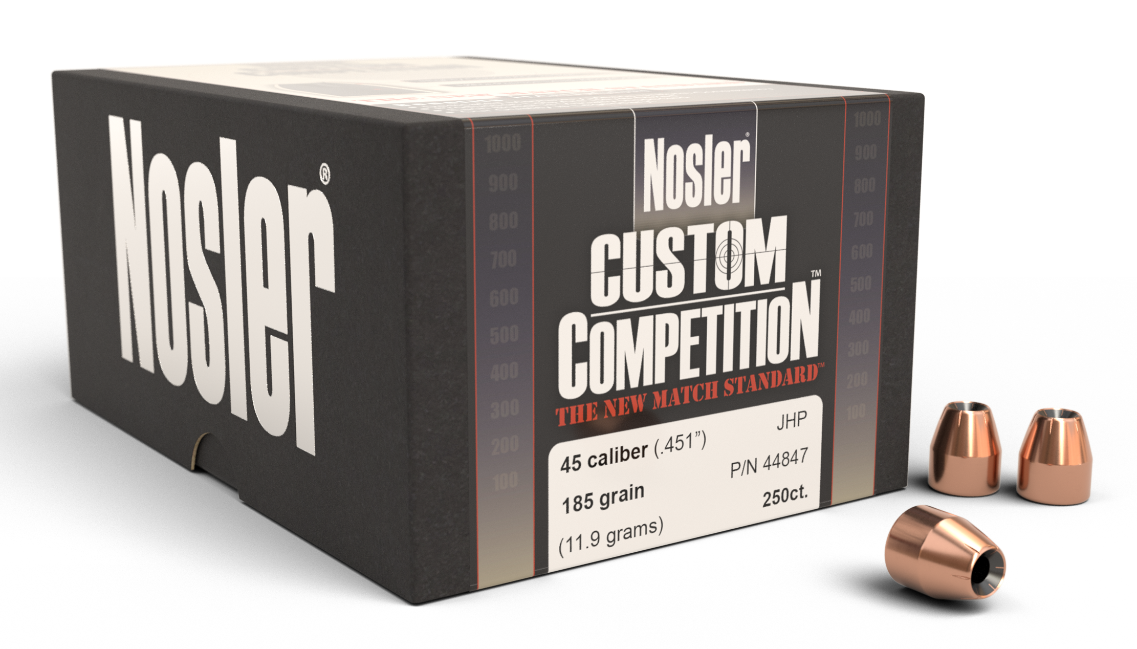 Custom Competition Jacketed Hollow Point 185 gr 45 Caliber Reloading Bullets - 250 Round Box