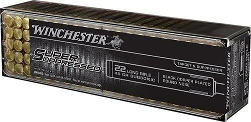 Super-X Subsonic Black Copper Plated Round Nose 45 gr 22 Long Rifle Rimfire Ammo - 50 Round Box