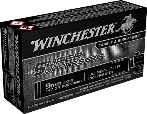 Super Suppressed Full Metal Jacket 147 gr 9mm Handgun Ammo - 50 Round Box