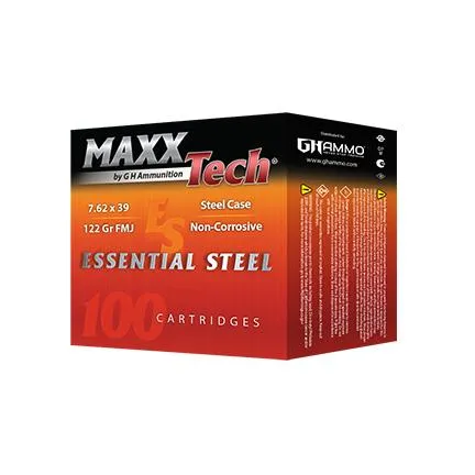 Essential Steel Full Metal Jacket 122 gr 7.62 x 39mm Rifle Ammo - 1000 Round Case