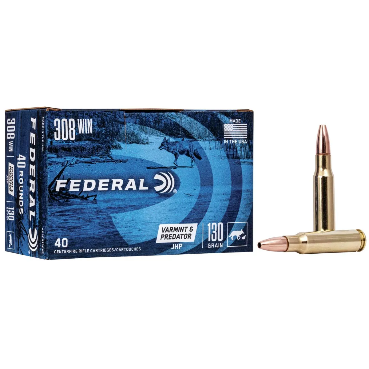 American Eagle Varmint & Predator Hollow Point 130 gr 308 Winchester Rifle Ammo - 40 Round Box