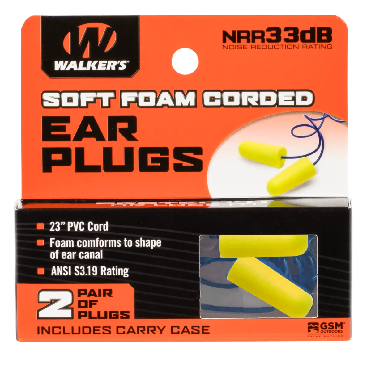 Corded 32 dB Foam Ear Plugs - 2 Pair