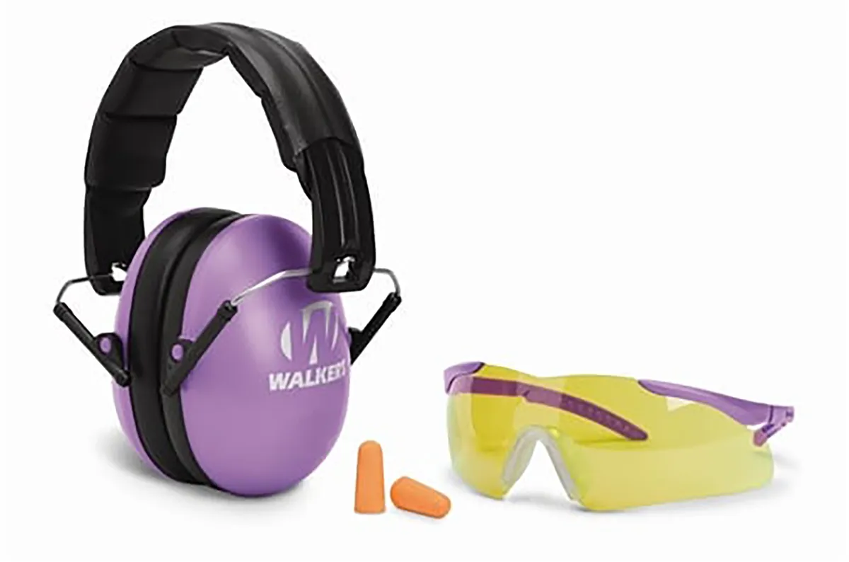 Youth & Women 23 dB Foldable Over the Head Earmuffs and Safety Glasses Combo