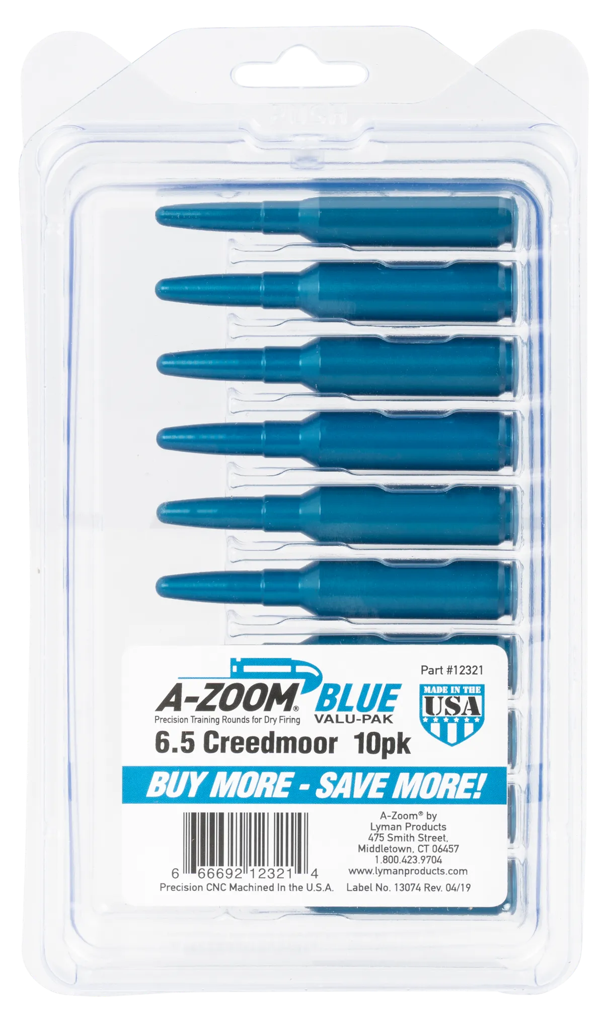 Value Pack Blue Aluminum 6.5mm Creedmoor Rifle Dummy Rounds - 10 Pack