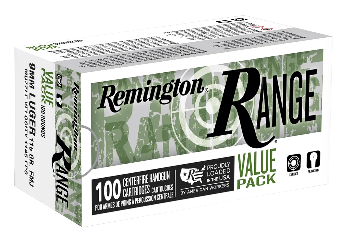 Range Value Pack Full Metal Jacket 115 gr 9mm Handgun Ammo - 100 Round Box