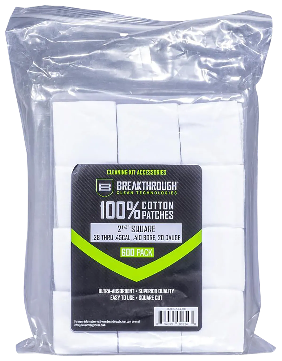 2.25 Inch Square 38-45 Caliber / 410-20 Gauge Cleaning Patches - 600 Pack