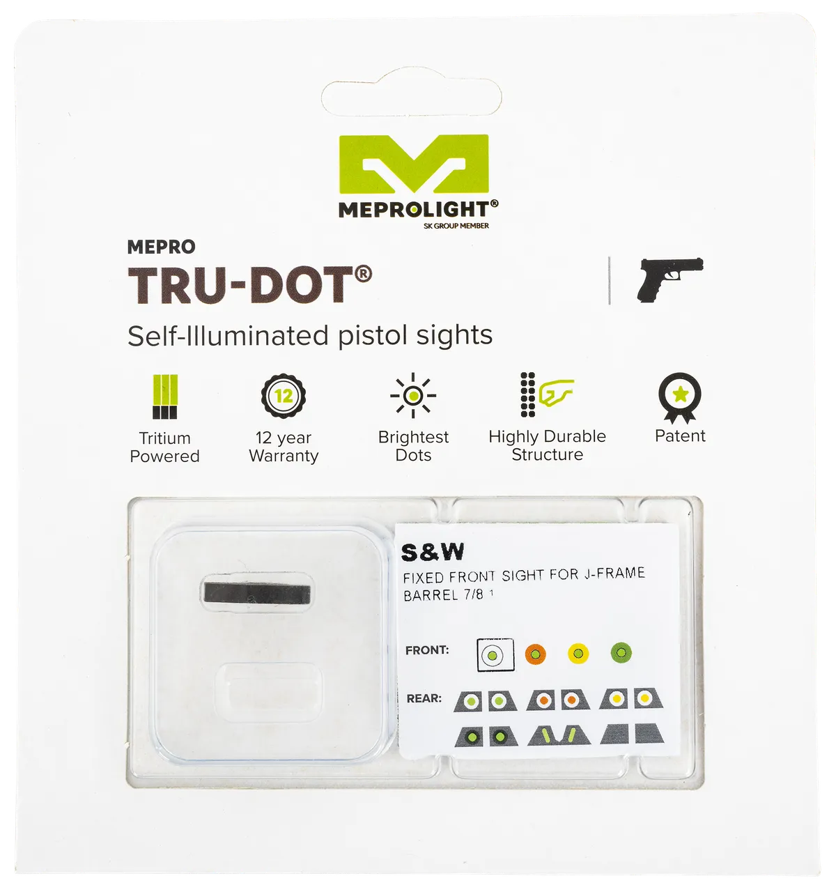 Tru-Dot Tritium Front Handgun Sight for S&W J-Frame - Green