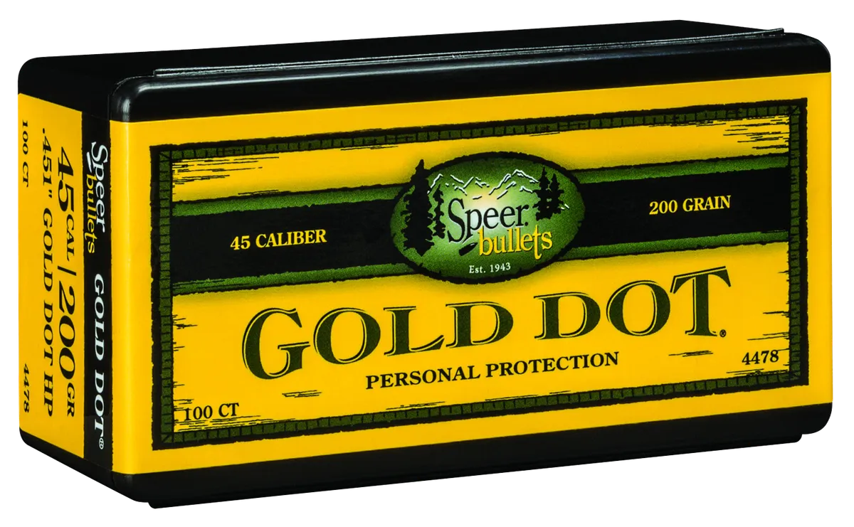 Gold Dot Personal Protection Hollow Point 200 gr 45 Caliber Reloading Bullets - 100 Round Box