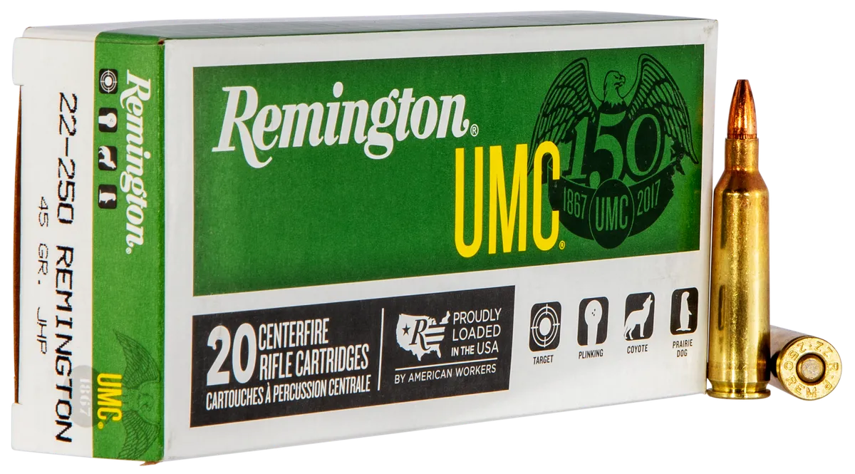 UMC Jacketed Hollow Point 45 gr 22-250 Remington Rifle Ammo - 20 Round Box 