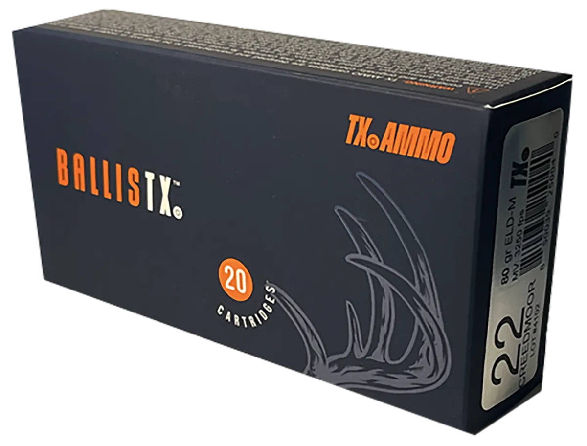 BallisTX ELD-Match 80 gr 22 Creedmoor Rifle Ammo - 20 Round Box 