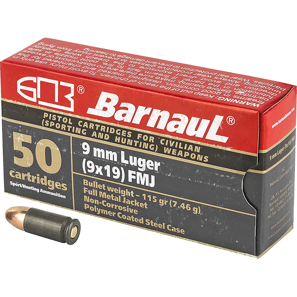 Steel Case Full Metal Jacket 115 gr 9mm Handgun Ammo - 50 Round Box