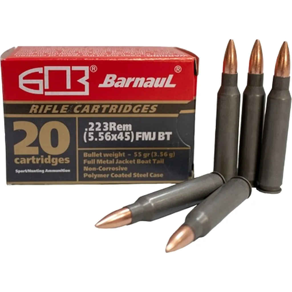 Steel Case Full Metal Jacket Boat Tail 55 gr 223 Remington Rifle Ammo - 20 Round Box