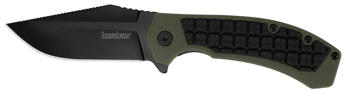 Faultline 3" Folding Drop Point Plain Blade Knife - Black/Green