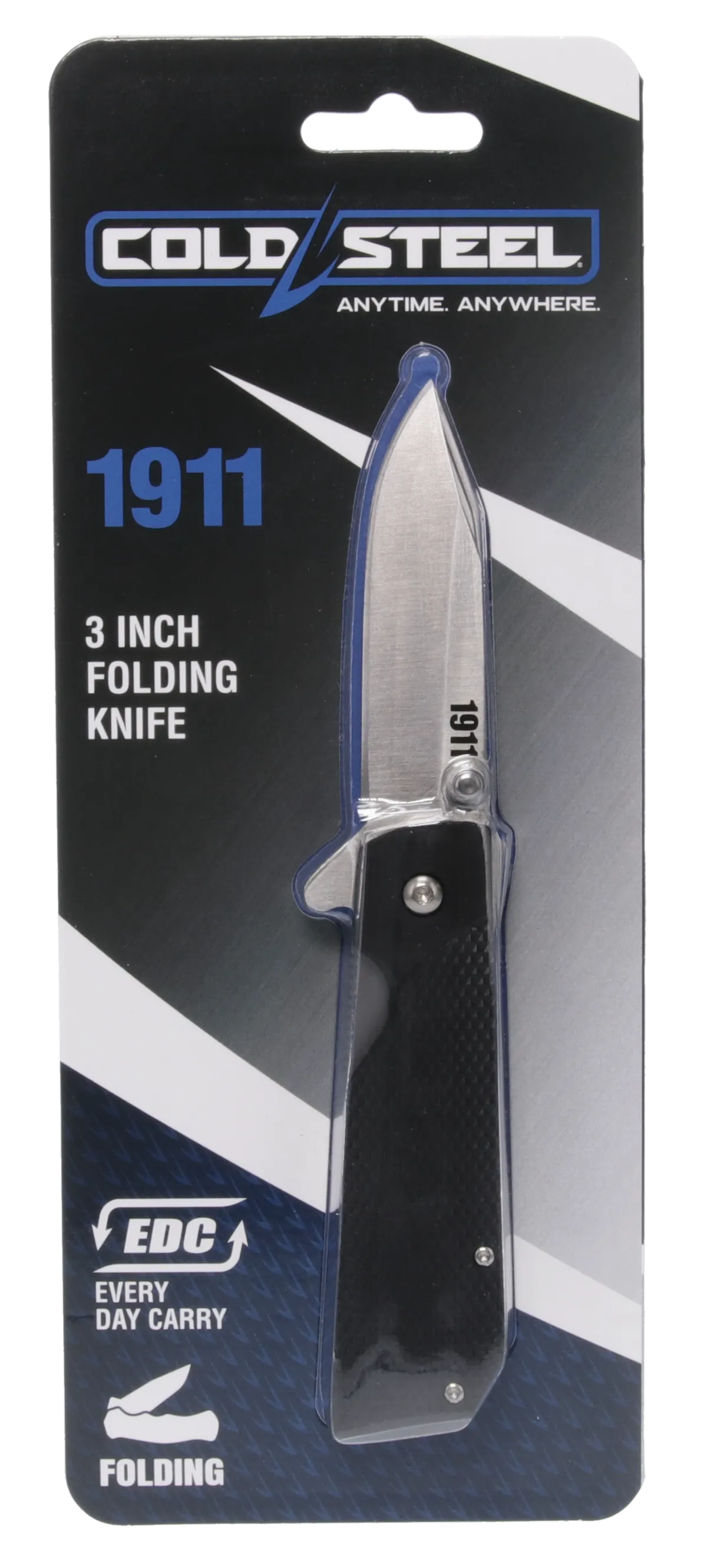 1911 3" Folding Clip Point Plain Knife - Black Textured