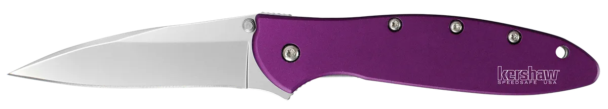 Leek 3" Folding Drop Point Plain Blade Knife - Bead Blasted Purple