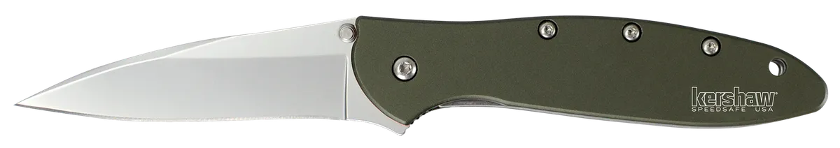 Leek 3" Folding Drop Point Plain Blade Knife - Bead Blasted OD Green