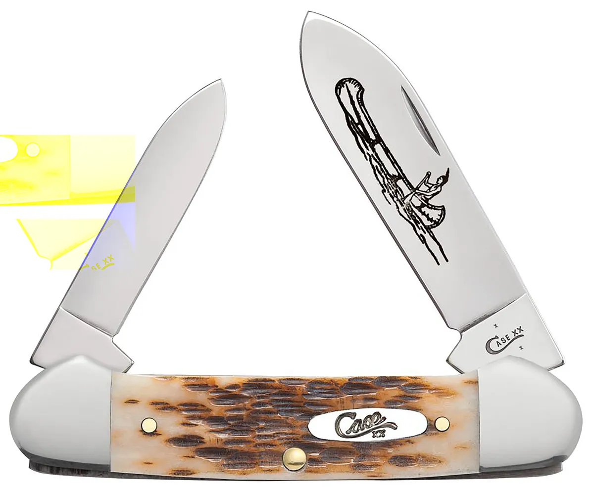 Canoe 2.60"/1.97" Spear/Pen Plain Folding Knife - Amber