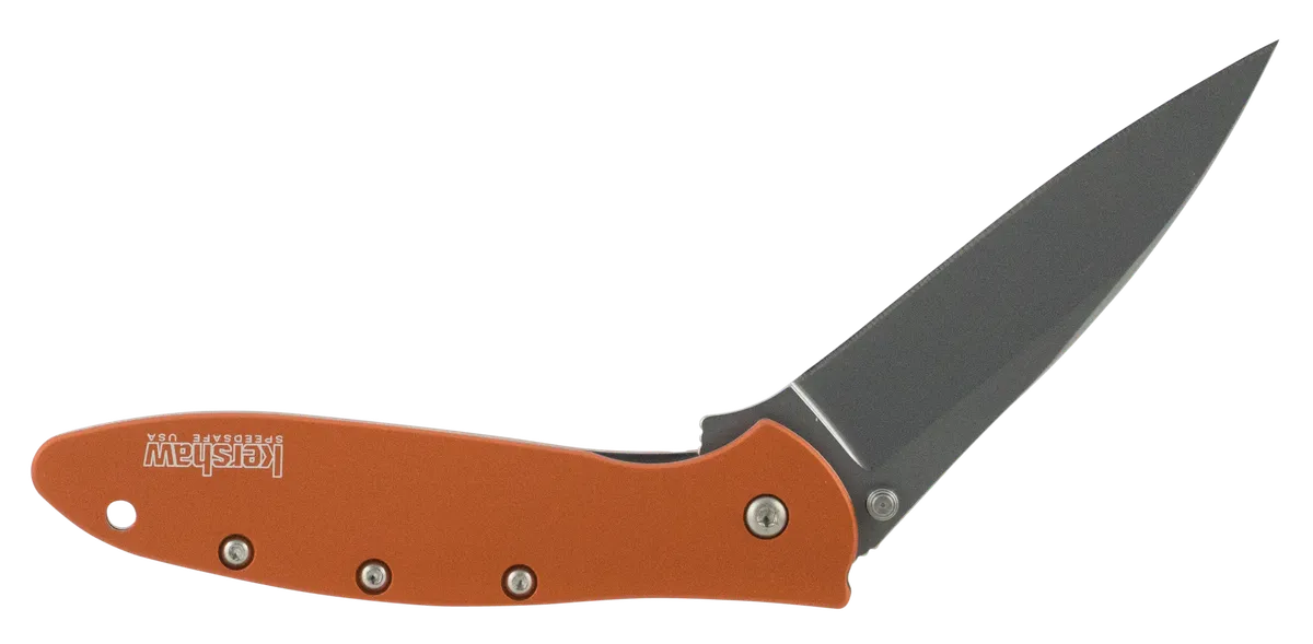 Leek 3" Folding Drop Point Plain Blade Knife - Bead Blasted Orange