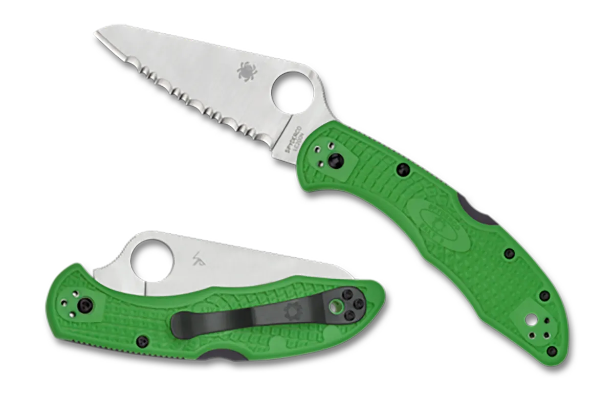 Salt 2 3" Clip Point Serrated Folding Knife - Green