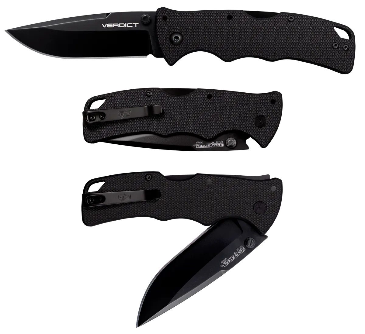 Verdict 3" Folding Spear Point Plain Blade Knife - Black