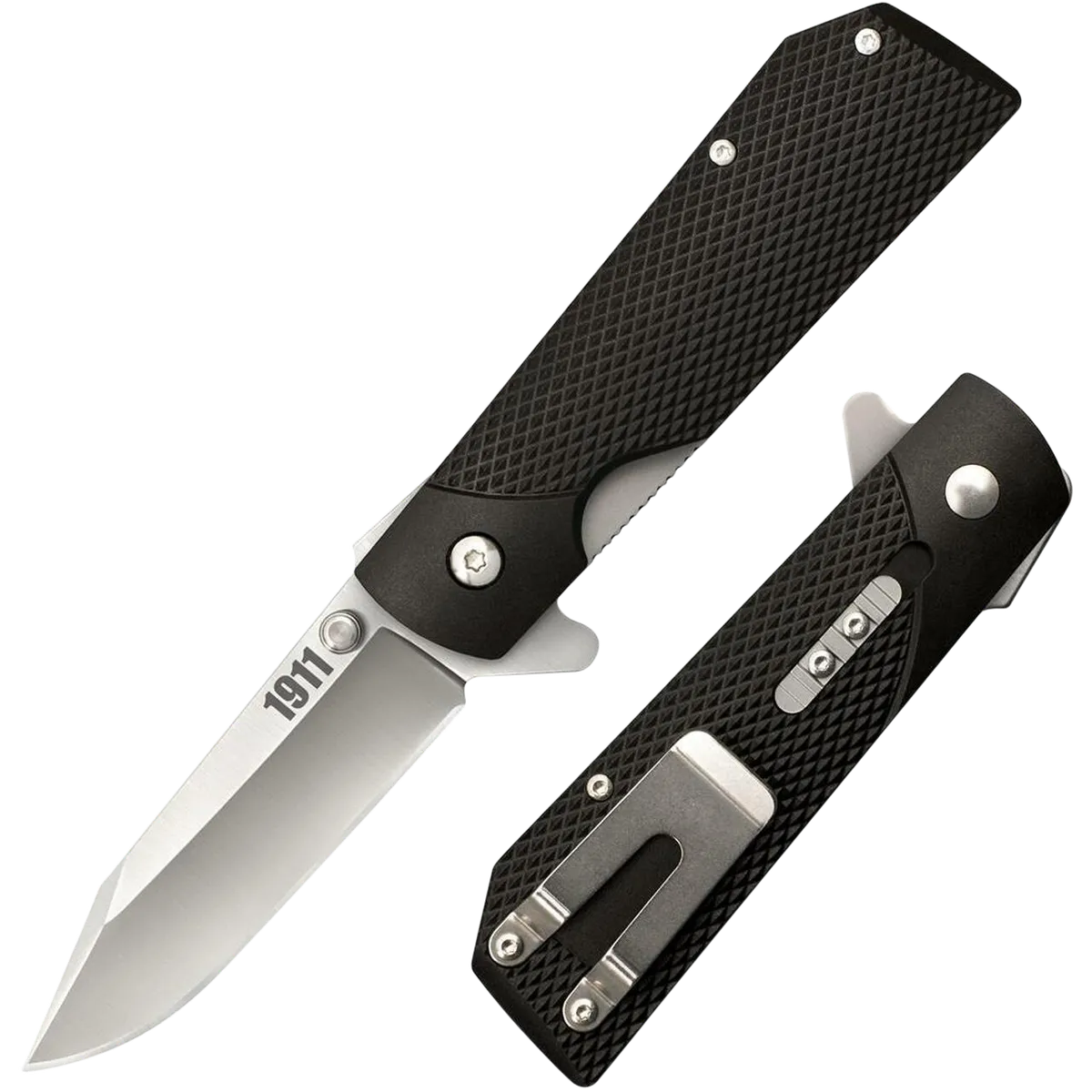 1911 3" Folding Clip Point Plain Knife - Black Checkered