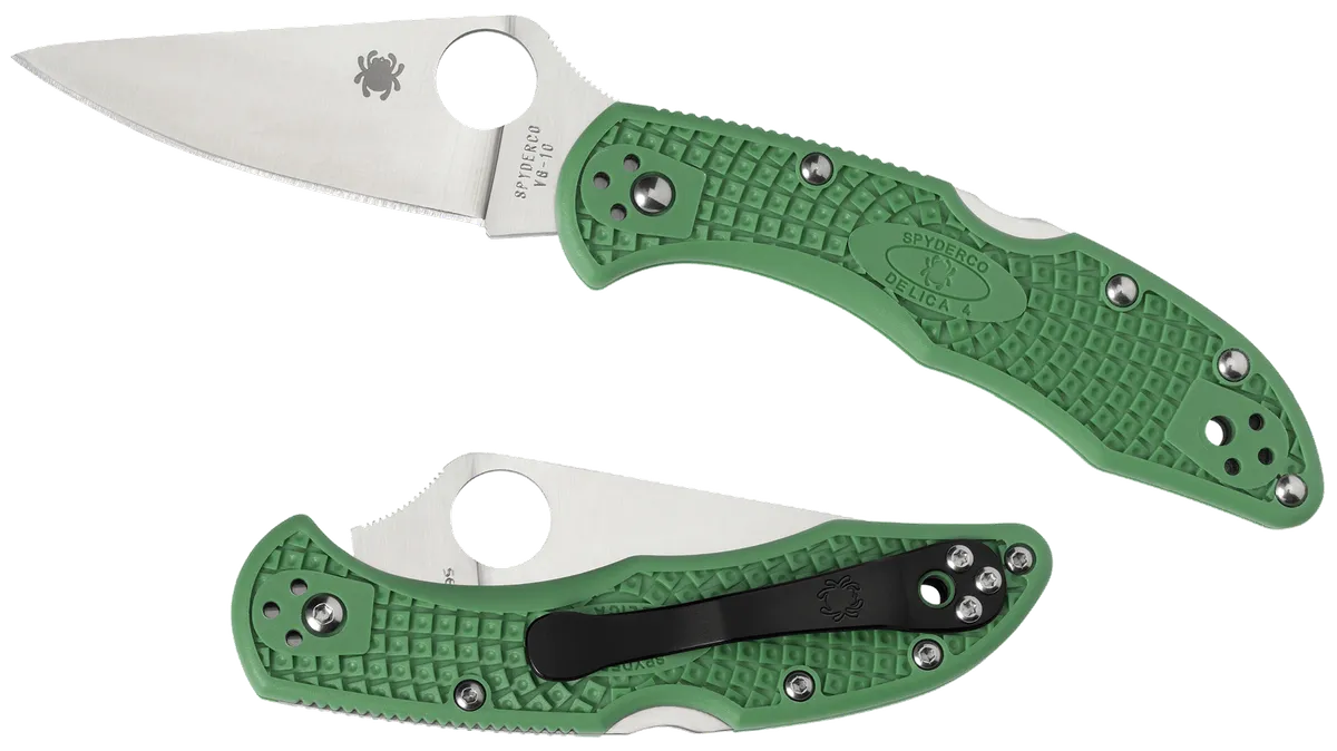 Delica 4 Lightweight 2.88" Drop Point Plain Blade Folding Knife - Green