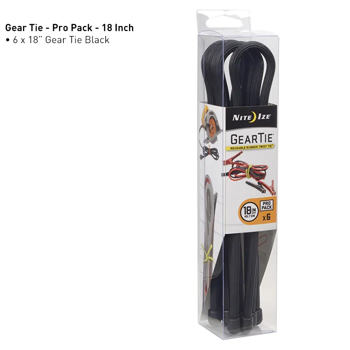 Gear Tie ProPack 6-Pack 18 Inch Rubber Twist Tie - Black