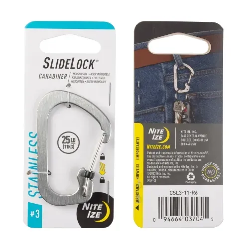 Slidelock 25-Pound Weight Rating Stainless Steel Carabiner - Stainless Steel Finish - #3