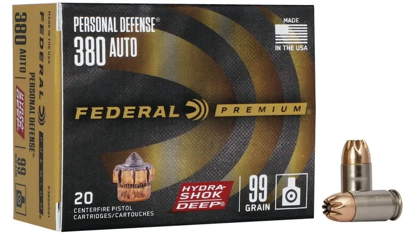 Premium Personal Defense Hydra-Shok Deep Hollow Point 99 gr 380 ACP Handgun Ammo - 20 Round Box