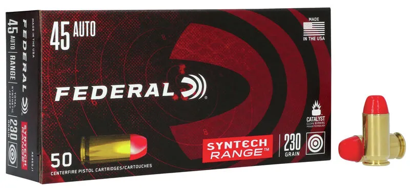 American Eagle Syntech Range Total Jacket Flat Nose 230 gr 45 ACP Handgun Ammo - 50 Round Box