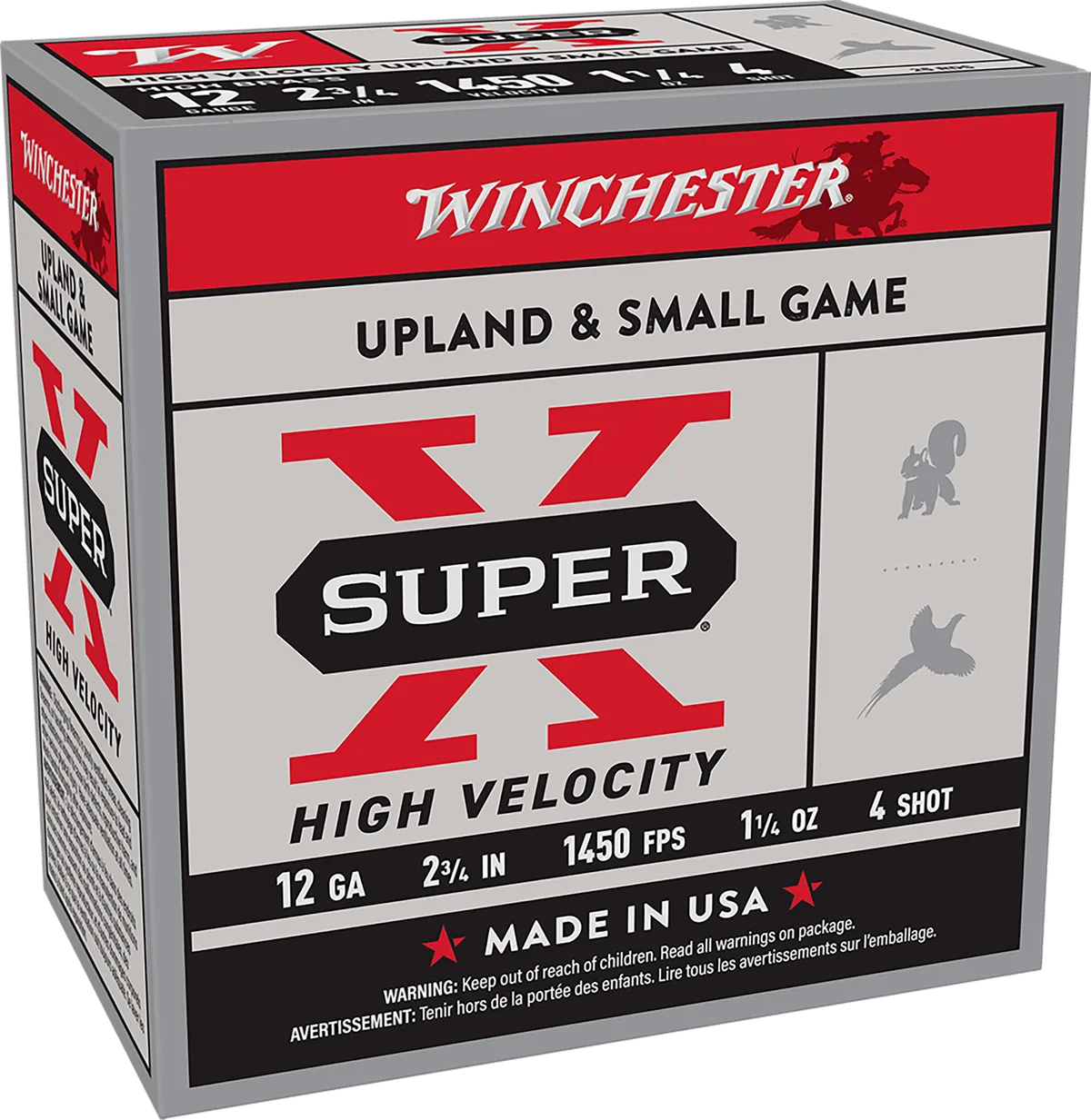 Super X High Velocity #4 2-3/4" 1-1/4 oz 12 Gauge Shotgun Ammo - 25 Round Box