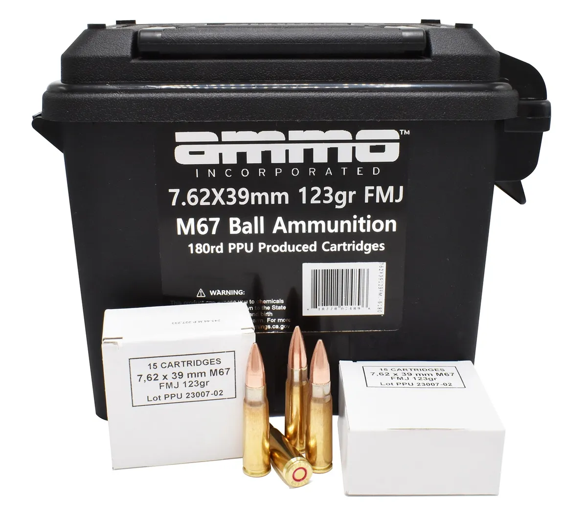 Incorporated Full Metal Jacket 123 gr 7.62x39mm Rifle Ammo - 180 Round Box