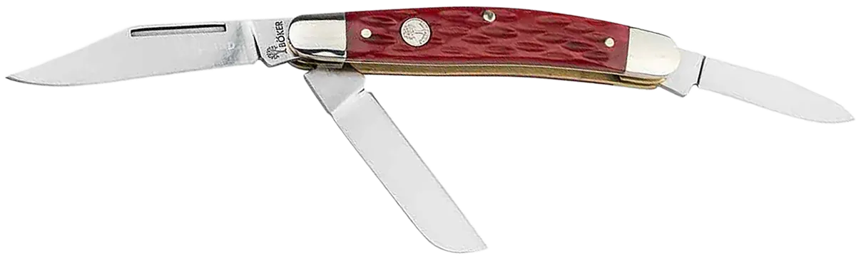 Stockman Traditional Medium Clip Point/Sheepsfoot/Spey Folding Knife - Red