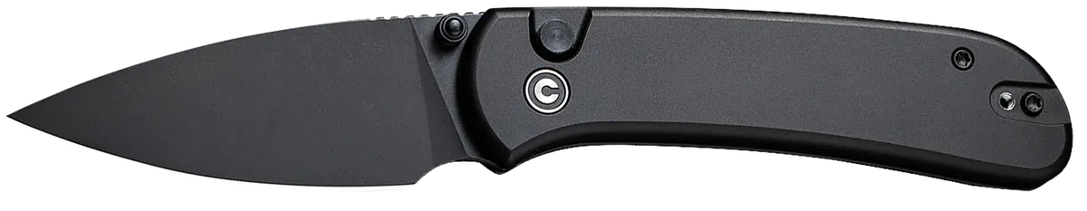 Qubit 2.98" Folding Drop Point Plain Knife - Black Aluminum Handle