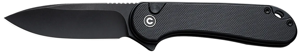 Elementum II  EDC 2.96" Folding Drop Point Plain Knife - Black Textured G10 Handle