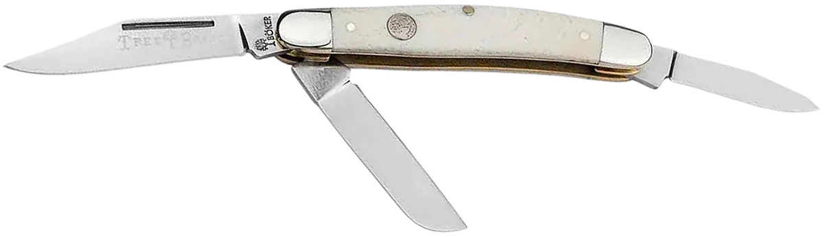 Stockman Traditional Medium Clip Point/Sheepsfoot/Spey Folding Knife - White
