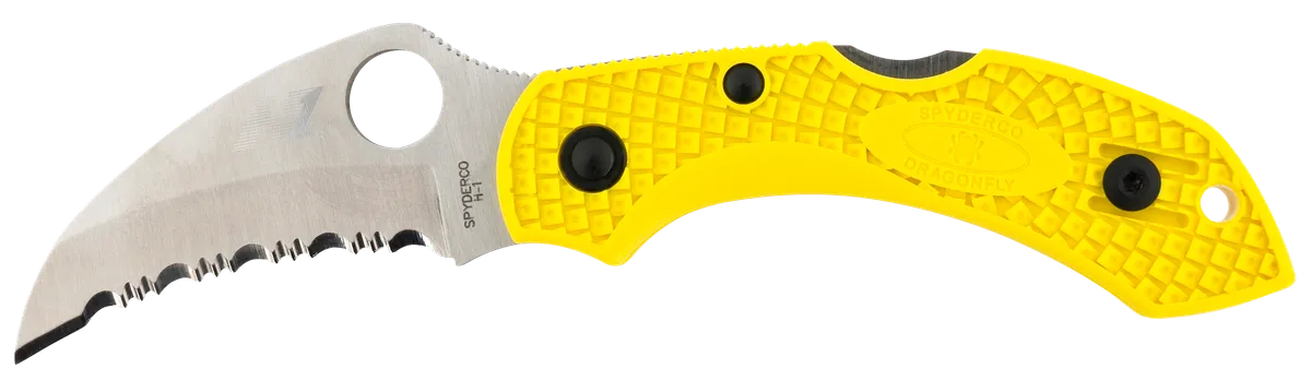 Dragonfly 2 Salt 2.30" Hawkbill Serrated Folding Knife - Yellow