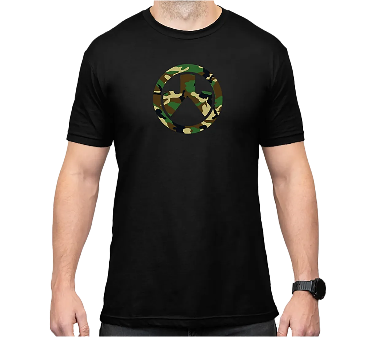 Woodland Camo Cotton/Polyester Short Sleeve T-Shirt - Black